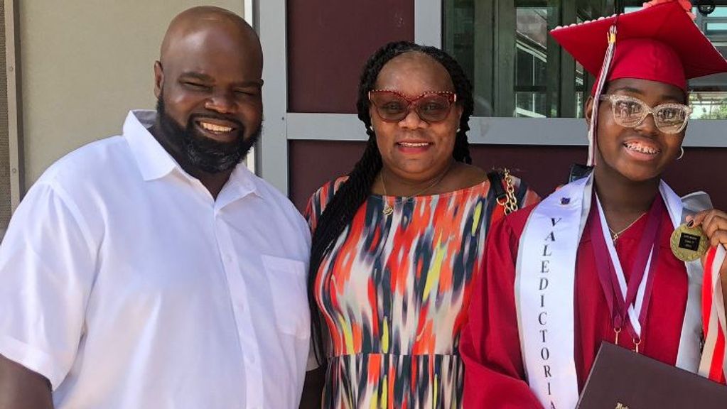 Rashanna and her adoptive parents, Andre Frison and Allison James-Frison. (Courtesy of Allison James-Frison)