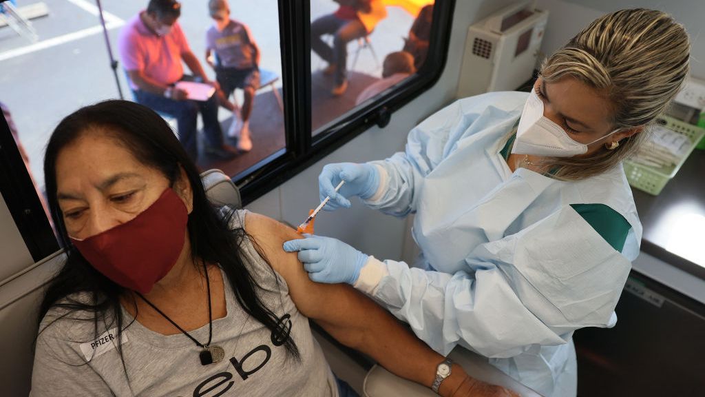  A woman receives a Pfizer vaccine at a clinic in Miami, Florida, on May 17. (Joe Raedle/Getty Images)